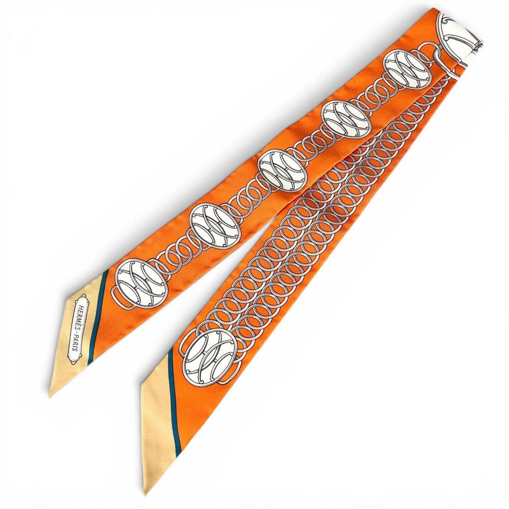HERMES Lift Profile 100% Silk Twilly Scarf/Muffler, Multicolor, Made in Franc...